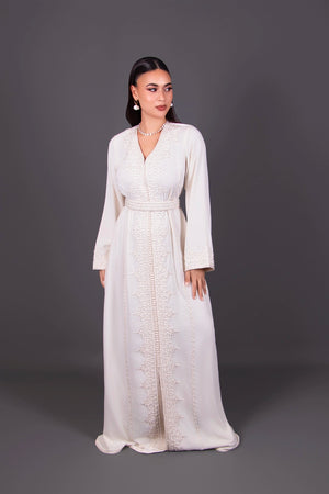 Caftan Patricia – Broderies Ton sur Ton & Perles Main | Caftan Marocain Femme