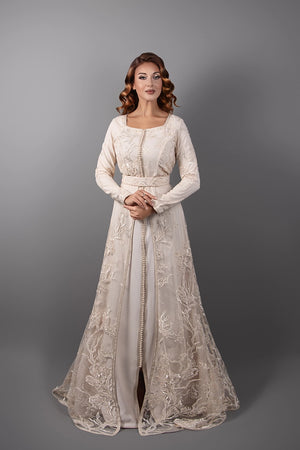 Caftan Garancia de cérémonie avec manches longues et ceinture assortie