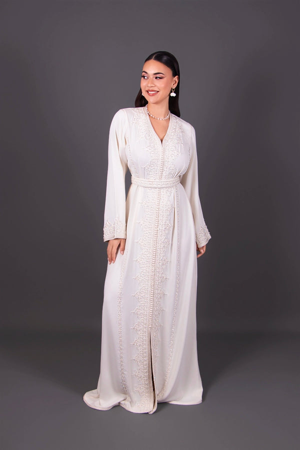 Caftan Patricia – Broderies Ton sur Ton & Perles Main | Caftan Marocain Femme