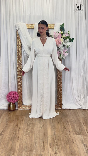 Caftan Patricia – Broderies Ton sur Ton & Perles Main | Caftan Marocain Femme